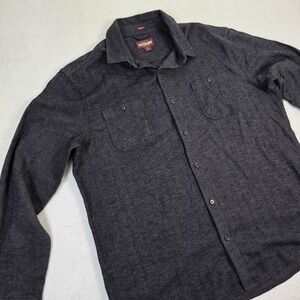 Alesbury Mens XL Regular Fit Herringbone Button Down Shirt Charcoal Grey Cotton